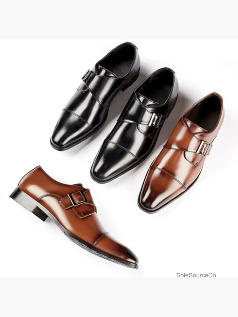 Genuine Leather Monk Strap Loafers Cap Toe Dress Oxford Slip On Shoes